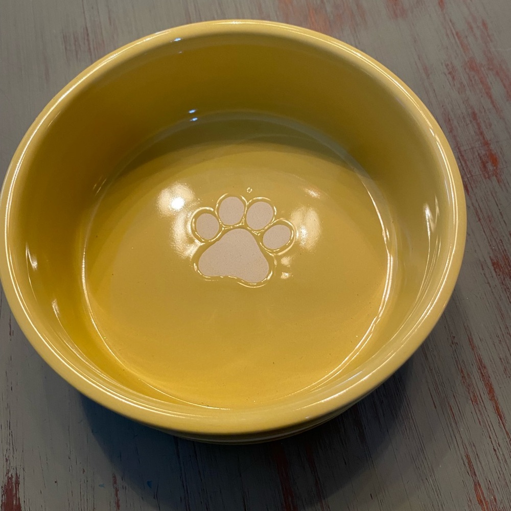 Fido’s Diner brsnd new 6” pet bowl - citrine striped adorable paw print